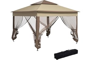 Outsunny Carpa Plegable 3x3x2,7 m Cenador de Jardín Gazebo con Doble Techo Paredes Laterales Desmontables y Marco Metálico Impermeable para Exterior Camping Fiestas Marrón