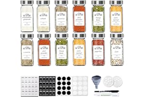 FDGAUCA 12pcs barattoli spezie quadrati, 120ml Contenitori porta Spezie per Cucina, barattoli per le spezie barattoli Vetro Vasetti Spezie con Setaccio organizer spezie