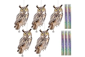 KUNGFU MALL 5 Pezzi Dissuasori per Piccioni, Piatto Finto Gufo Scaccia Piccioni con Nastro Riflettente, Picchi Dissuasore per Uccelli, Spaventa Piccioni, Piccioni Dissuasori Balcone Lontano Giardino Piscina Patio