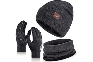 Nertpow Mütze, Schal & Handschuh-Sets für Damen Herren,Touchscreen Handschuhe Winter Beanie Mütze Stricken mit Fleece Gefüttert Schal Halswärmer Geschenk Set