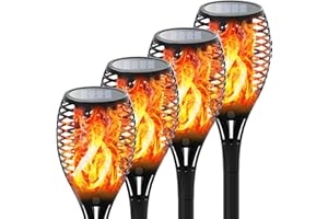 FLOWood solarna latarka świetlna wodoodporna 96 LED, taniec, migotanie płomienia światła, słoneczna dekoracja, krajobraz, oświetlenie od zmierzchu do świtu, automatyczne włączanie, wyłączanie, ochrona, płomień słoneczny do ogrodu, patio, ścieżki, 4 szt