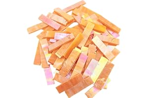 BTMIEY 4 x 1 CM Rectangular Iridescent Stained Glass Strip, 7oz Glass Mosaic Tiles for DIY Crafts,Plates,Picture Frames,Flower Pots,Handmade Jewelry and More Mosaic Decorative (Iridescent Orange)