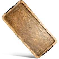 Serviertablett Aus Mangoholz – Dunkelbraun, 46 X 30 Cm, Mit Jute-Griffen