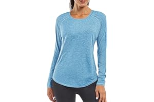 Gyabnw Tee Shirt Sport Femme à Manche Longue Col V T-Shirt Sport Femme Sèche Vite Hauts Running Fitness Pilates Yoga