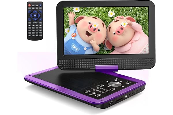 Yoton Lecteur DVD Portable 12,5" avec écran pivotant HD 10,5" pour Voiture et Enfants, avec Chargeur de Voiture, Prend en Charge 6 Heures de Batterie intégrée et synchronisation USB/Carte SD/TV