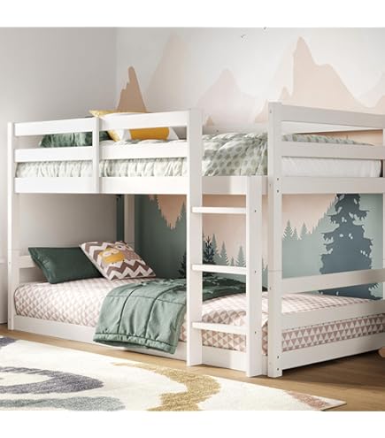 Flair Furnishings Shorty Wooden Bunk Bed For Kids – Sturdy, Space-Saving With High Safety Rail (White)