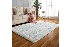 Achiiso Area Rugs,Soft Fluffy Rug for Living Room, Washable Shaggy Rainbow Rug for Bedroom,Kids Room (Rainbow,80x120 cm)