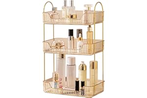 CESTATIVO Bathroom Organiser Countertop, Vanity Trays for Bathroom, Skincare Makeup Organiser Shelf, Vanity Organiser, Bathroom Counter Shelf for Cosmetics, Toiletries, Lotions, Perfumes (3 Tiers, Amber)