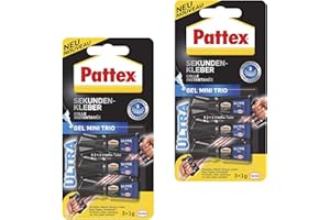 Pattex klej błyskawiczny Ultra Gel Mini Trio, 6x 1 g tubka extra mocny i elastyczny super klej, żel do klejenia błyskawicznego np. gumy, skóry, drewna