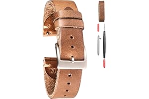 HEMSUT H Bracelets de Montre Homme en Cuir Horween à Dégagement Rapide - Bracelet de Remplacement Rétro en 18mm, 19mm, 20mm, 21mm, 22mm, 24mm de Largeur