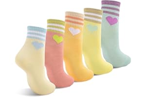 WEESTAAMO Tennissocken Damen Sportsocken für Mädchen 3-12 Jahre Baumwoll-Kindersocken mit Fashion Streifen Herzen Crew Socks