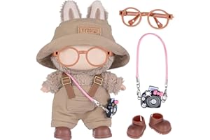DOLLBIE 17cm Fashion Doll Clothes and Accessories Set Include: Hat, Overall, Shoes, Glasses and Bag- Cute Clothes for Dress up Unique Style (Doll Not Included), Army Green