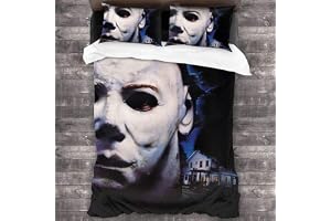 NICHIYO Halloween: The Curse of Michael Myers bäddset – påslakan och örngott, mikrofiber, 3D digitalt tryck tredelat bäddset