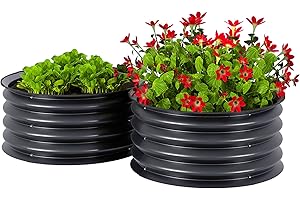 Outsunny Steel Raised Beds for Garden Set of 2, Outdoor Elevated Planter Box with Safety Edging, Easy-to-assemble Stock Tank for Growing Flowers, Herbs and Vegetables, Dark Grey