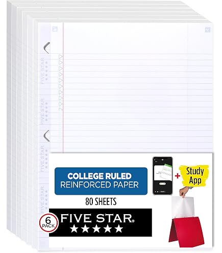 thumbnail image 2 of Five Star Reinforced Loose Leaf Paper 6-Pack - Wide Ruled Filler Paper That Fights Ink Bleed, 80 Sheets Each 2 of 9