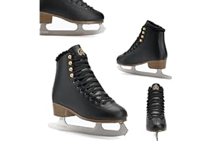 ATTABO Pattini da Ghiaccio Figura Isla per Bambini in Nero|Rosa Taglia 31-36 EU Lama in Acciaio Inox Perfetti per Tutti Tomaia in PVC Forte Supporto alla Caviglia Stabilità e Comfort Design Classico