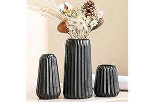 Sawoake Lot de 3 vases en céramique Noire - Moderne et Minimaliste - Décoration de Maison de Ferme Rustique et de bibliothèque - Vase spacieux pour Le Salon - Entryway Countertop