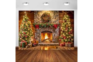 Avezano Weihnachts-Kaminhintergrund, Weihnachtsbaum-Geschenke, Winter-Foto-Hintergrund, Familie, Kinder, Weihnachten, Urlaub, Party-Dekorationen, Portrait-Hintergrund, Foto-Requisiten (2,1 x 1,5 m)