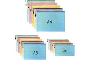 Taiyeestar Dokumententasche A4+A5+A6, 15 Stücke (Je 5) Zip Tasche, Mesh Beutel mit Reißverschluss, Datei Zipper Tasche Mesh Kunststoff Reißverschlusstasche für Dokumente, Kosmetika, Reisezubehör
