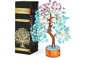YATHABI Turquoise & Amethyst Chakra Balancing Tree Natural Healing Crystal Gemstone Feng Shui Money Bonsai Trees Home Decor Prosperity Aura Cleansing Wealth Good Luck Stone Size 10-12 Inch