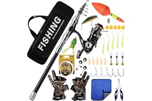 Geegear Teleskopangel Angelrolle 2,1m, Kohlefaser Angelrute, Angelset Teleskop-Rute mit Rolle, Ködern, Angelzubehör und Angel-Tasche Kombi zum Angeln in Salzwasser und Süßwasser