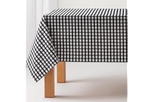 GAMUSI Nappe Anti-Taches Tableau Vichy, Coton, Toucher Tissu, 140x180 cm, Couleur Noir