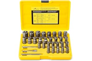 TOPEC 32Pcs Bolt Extractor Set, Extended version Impact Bolt & Nut Remover Set with Hex Adapter, Stripped Bolt Remover Tool Kit for Removing Damaged, Frozen, Rusted, Rounded-Off Bolts, Nuts & Screws