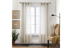 CUCRAF Net Curtains for Windows - Eyelet Curtain for Living Room & Bedroom, Voile Sheer Linen 84 drop pair, Wrinkle Resistant Solid Colour Easy to Clean and Machine Washable