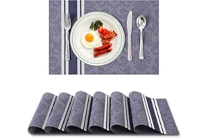 AZONEZ Table Mats Set of 6 – Heat Resistant Place Mats for Table, Woven Vinyl Table Placemats for Dinner, 45x30cm Non Slip Washable for Home, Restaurant (Grey & DarkGrey)