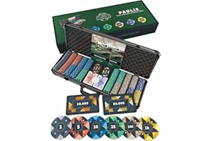 Bullets Playing Cards - Walizka do pokera Paulie – zestaw do pokera z 500 ceramicznymi żetonami do pokera z nadrukowanymi wartościami – w zestawie podwójne opakowanie kart do pokera, tabliczki