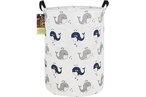 Hunrung - Grand panier à linge en toile légère et pliable pour jouets, vêtements sales, dortoirs, chambre d'enfant, salle de bain (baleine ronde)