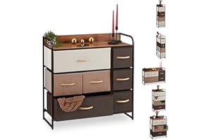 relaxdays Mobiletto con Cassetti, 7 Tiretti Pieghevoli in Tessuto, Ripiano, HLP 79 x 80 x 31,5 cm, Marrone