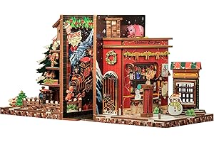 CUTEBEE Book Nook - Set di 2 fermalibri natalizi fai da te, in miniatura, per libreria, decorazione Diorama, per adulti, da costruire