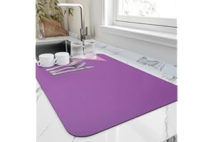 HotLive Dish Drying Mat for Kitchen Counter, Heat Resistant Drainer Mats with Non-slip Rubber Backed, Hide Stain Kitchen Super Absorbent Draining Mat, Easy to Clean Dish Rack Pad, Purple 16"x20"