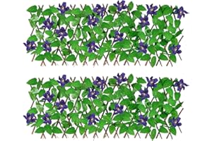 AGJIDSO Lot de 2 écrans de clôture de confidentialité extensibles avec fleurs, haie artificielle, extensible, anti-ultraviolet, décoration pour balcon, patio, jardin