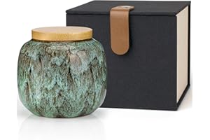 HCLRW Small Urns for Human Ashes, Ceramic Memorial Mini Urns, Hold 10 Cubic Inches of Ashes, Small Sharing Ash Keepsake with Exquisite Box Honor Your Loved One Lost (Green)