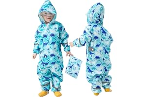 FILOWA Imperméable à Capuche Enfant Fille Garçon Combinaison de Pluie Respirant Léger Vestes avec Bandes Réfléchissante Licorne Dinosaure Motif Imperméables École Vêtements de Pluie Unisexe 1-9 Ans