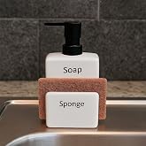 Modern Banyo Mutfak Seramik Sabunluk ve S&uuml;ngerlik Seti, Beyaz, 380ml Dispenser, Siyah Pompalı, 9x7x17cm