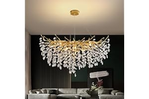 ‎AHXIAOZN Modern Kronleuchter Kristall Golden, Große Luxus Raindrop Pendelleuchte, Rund Kristall Hängeleuchte Light Fixture, Luxury Tree Branch Kronleuchter für Kücheninsel, Esszimmer, 120cm