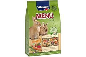 VITAKRAFT- Menu Vital, Aliment Pour Lapins Nains, Avec Luzerne, Pomme, Potiron, Enrichi Aux Herbes, Sans Sucre Ajouté Ni Céréales (1X 3Kg)