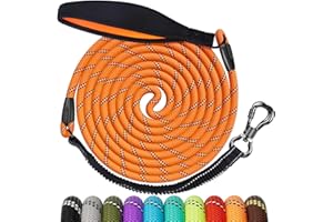 Aystkniet Laisse pour Chien avec Fil Elastique, 3M 5M 10M 15M 20M 30M Longe pour Chien et Réfléchissante avec Poignée Souple et Crochet de Verrouillage pour Chiens de Taille Moyenne et Grande