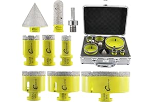 Foret Diamant Kit Trepan Carrelage - 9pcs (20/25/35/50/68/100mm+20mm Fraise Diamant+50mm Mèches de Chanfrein+Adaptateur) pour Carrelage Céramique Porcelaine Marbre Granit M14 Filetage SANLEETEK