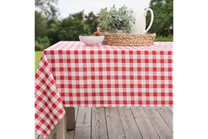 Benson Mills Spillproof Checkered Spring/Summer Fabric Indoor Outdoor Tablecloth, Outdoor Table Cloth for Rectangle Tables, Picnic/Patio Table Covers (Red Buffalo Check, 60" X 120" Rectangular)