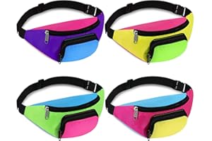 Xuniea 4 Pcs Retro 80s 90s Fanny Pack Retro Belt Bag 2 Pockets Neon Fanny Small Waist Packs for Jogging Traveling Party Costumes Holiday Festival 80s Theme Party