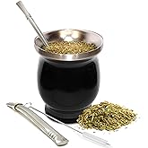 Norte Yerba Mate Doğal Kabak/&Ccedil;ay Bardağı Seti (Orijinal Geleneksel Mate Bardak - 8 oz) | 2 Bombillas (Yerba Mate Pipet Kullan