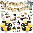 Zyozique Hari Pottar Birthday Decorations, Hari Pottar Party Decorations Include Letter Paper Banner , Balloon,Swirls Hanging and Photo Booth Props (PACK OF 62)