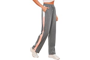 Crewhpo Pantalon de Sport Femme Large Pantalons de Jogging en Coton Pantalons Survêtement Taille Haute Bas de Sportswear Taille Eastique pour Running Fitness Training S-XXL