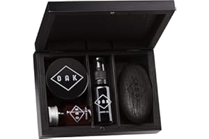 OAK BEARD BOX I Bartpflege, Reise Set: enthält BEARD WASH (30 ml), BLACK BEARD BRUSH (exklusiv in der BEARD BOX), BEARD OIL (30 ml), BEARD HOLD (50 ml) in edler Holzbox. Geschenkidee für Männer mit Bart.