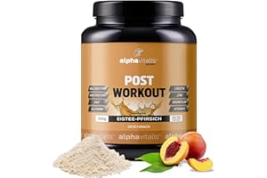 ‎ALPHAVITALIS POST WORKOUT Shake - 1500g Eistee Pfirsich - mit Maltodextrin - Whey Protein Pulver - EAA (essentielle Aminosäuren), Creatin Monohydrat, L-Glutamin, Magnesium - Sportgetränk - Made by alphavitalis