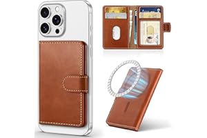SHIELDON Tarjetero Adhesivo de Cuero Genuino, Cartera Magnética Desmontable para Teléfono [Ranuras para Tarjetas][Bloqueo RFID] Leather Wallet para iPhone 16/15/14/13/12 - Marrón Retro